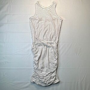 SUNDRY Tank Dress Ruched Bodycon Striped Sundress Womens 0 White Navy Made USA